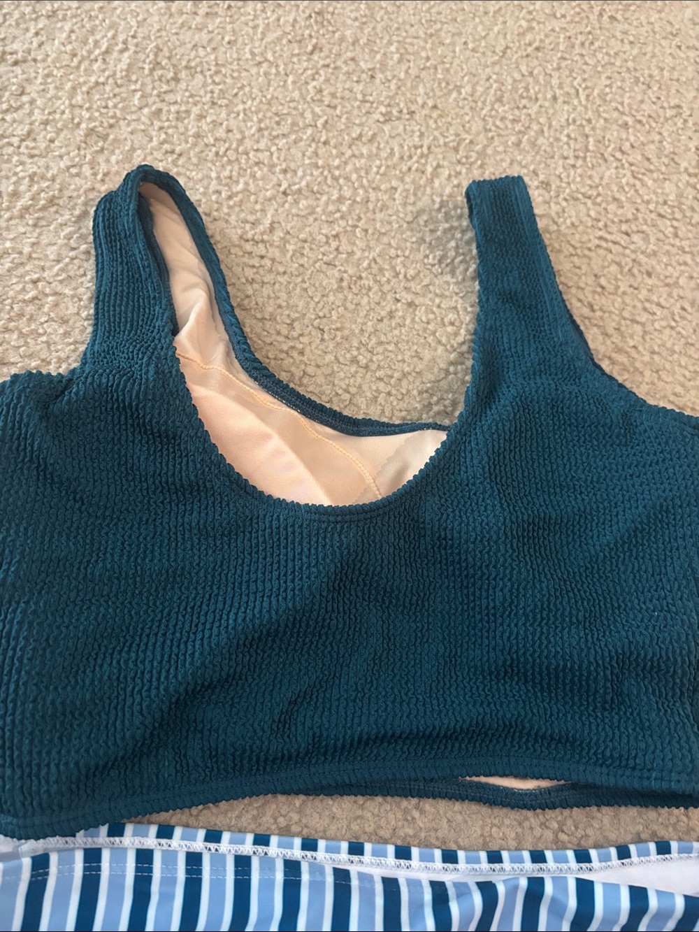 Teal Knit Tank Bikini Top with Blue Striped High-Waist Bottoms Livy and Kate - Picture 3 of 6
